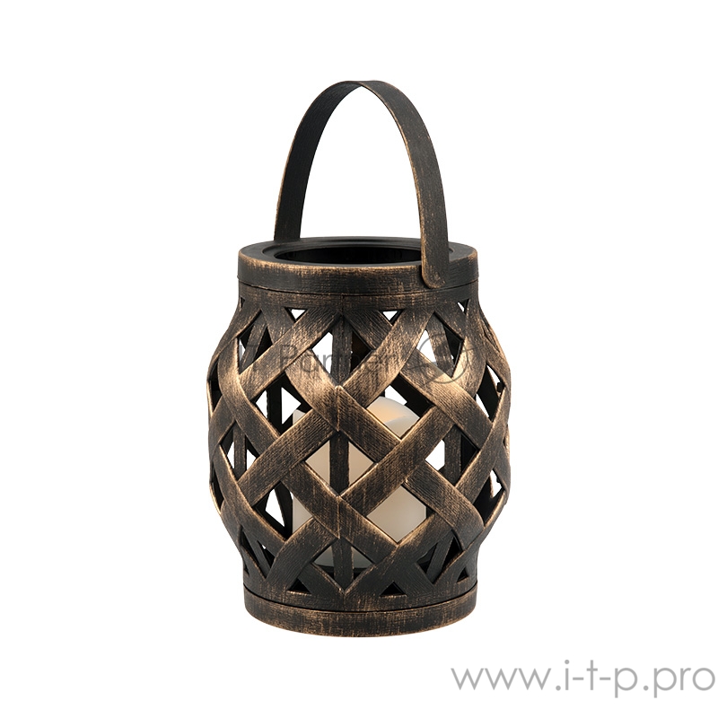 Декоративный фонарь со свечкой, плетеный корпус, бронза, размер 14х14х16,5 см, цвет теплый белый