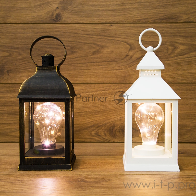 Декоративный фонарь с лампочкой, белый корпус, размер 10.5х10.5х24 см, цвет ТЕПЛЫЙ БЕЛЫЙ