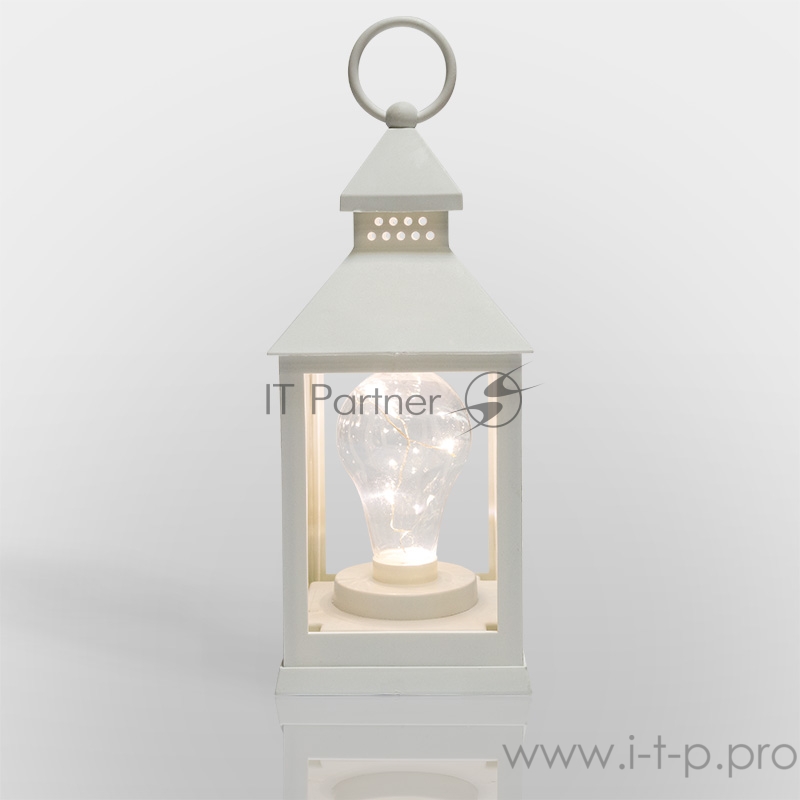 Декоративный фонарь с лампочкой, белый корпус, размер 10.5х10.5х24 см, цвет ТЕПЛЫЙ БЕЛЫЙ