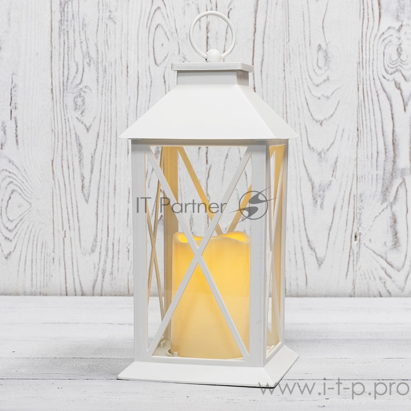 Декоративный фонарь со свечой 14x14x29 см, белый корпус, теплый белый цвет свечения NEON-NIGHT