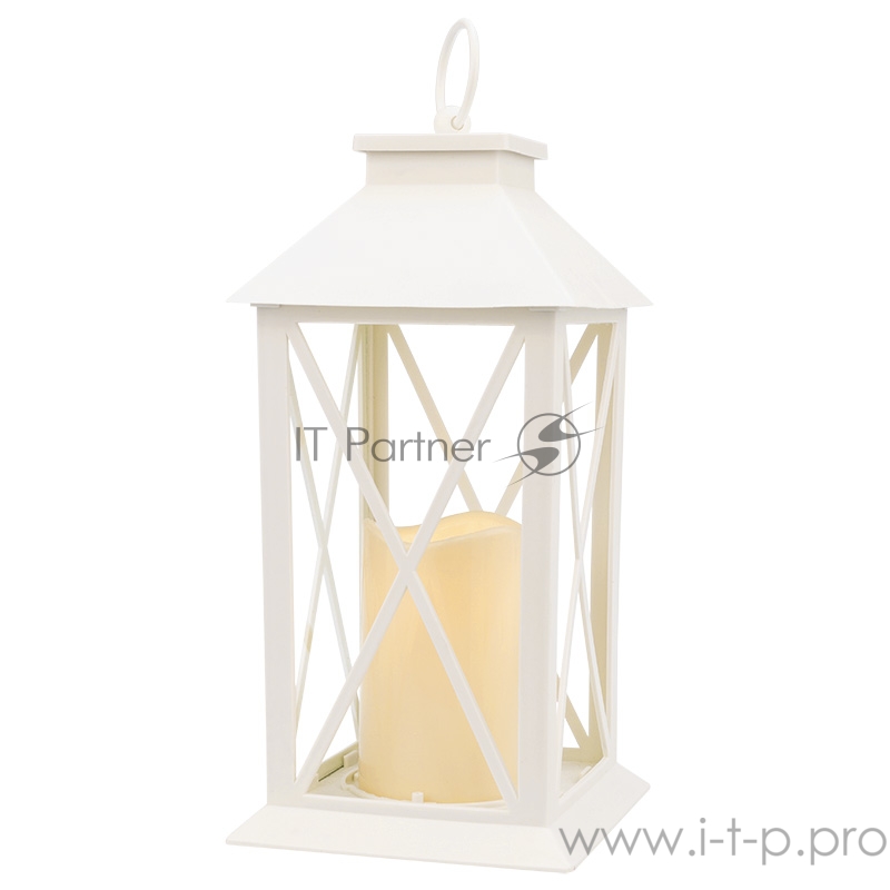 Декоративный фонарь со свечой 14x14x29 см, белый корпус, теплый белый цвет свечения NEON-NIGHT
