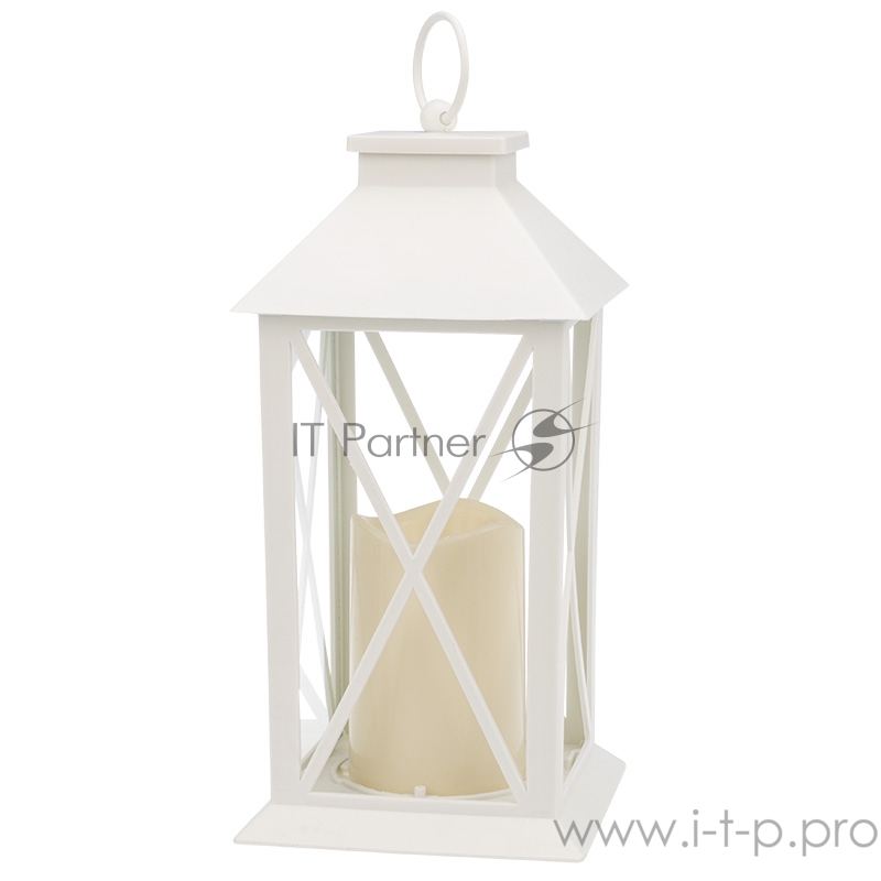 Декоративный фонарь со свечой 14x14x29 см, белый корпус, теплый белый цвет свечения NEON-NIGHT
