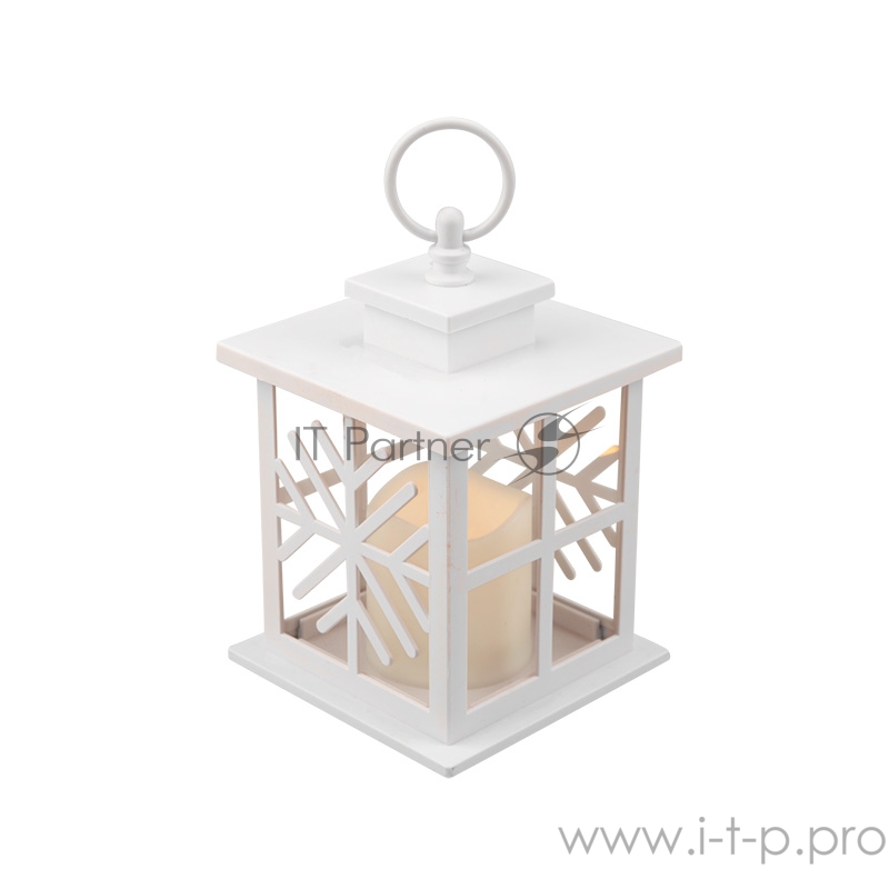Декоративный фонарь со свечкой, белый корпус со снежинкой, размер 12х12х18 см, цвет теплый белый