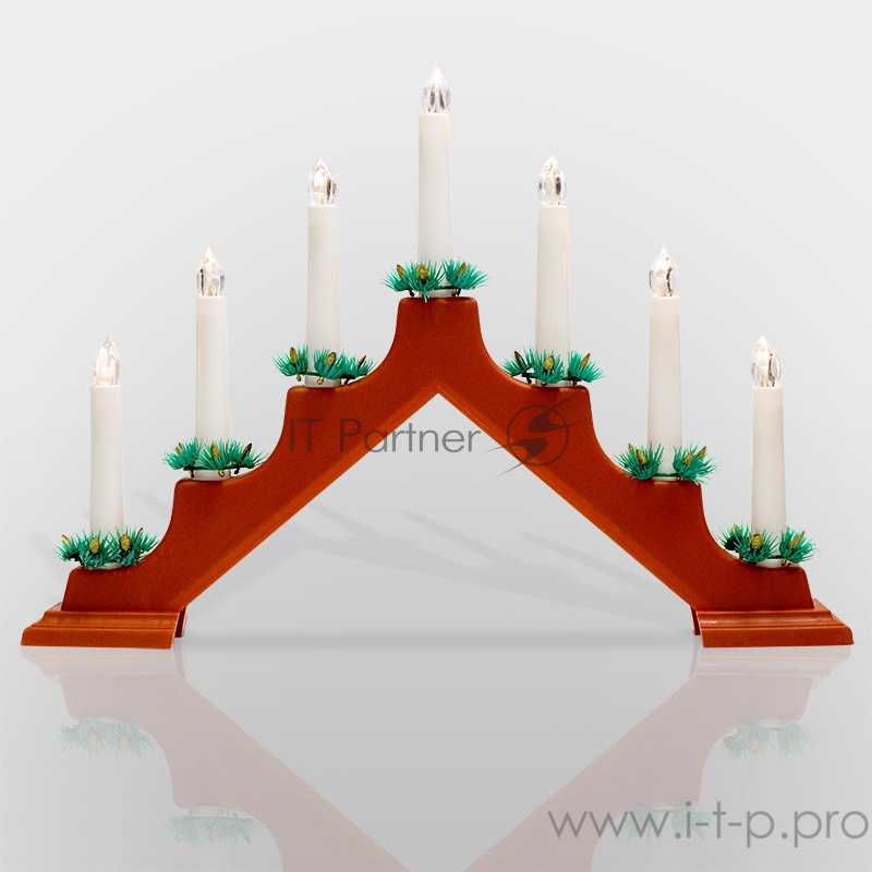 Новогодняя горка 7 свечек, цвет корпуса: Красный, цвет свечения: ТЕПЛЫЙ БЕЛЫЙ