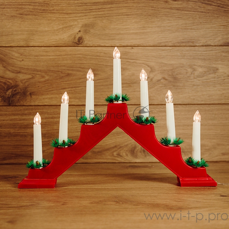 Новогодняя горка 7 свечек, цвет корпуса: Красный, цвет свечения: ТЕПЛЫЙ БЕЛЫЙ
