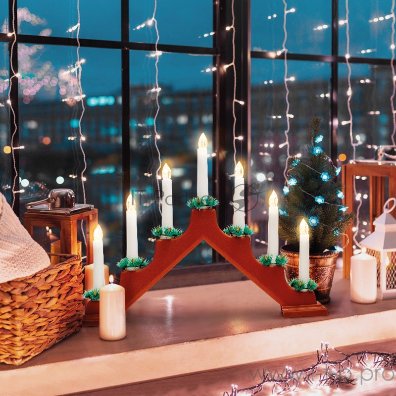 Новогодняя горка 7 свечек, цвет корпуса: Красный, цвет свечения: ТЕПЛЫЙ БЕЛЫЙ