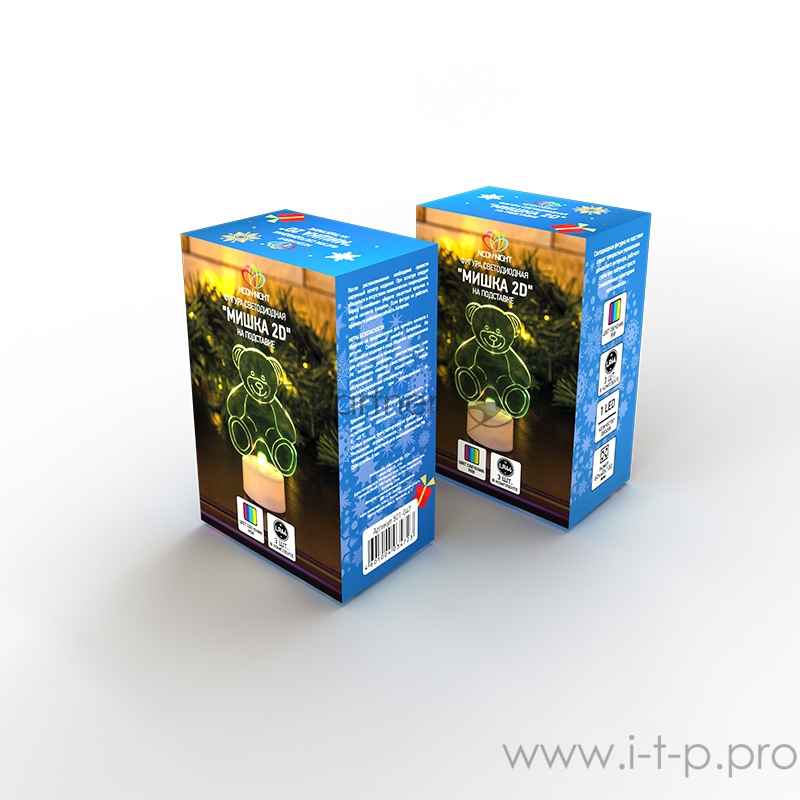 Фигура светодиодная на подставке Мишка 2D, RGB