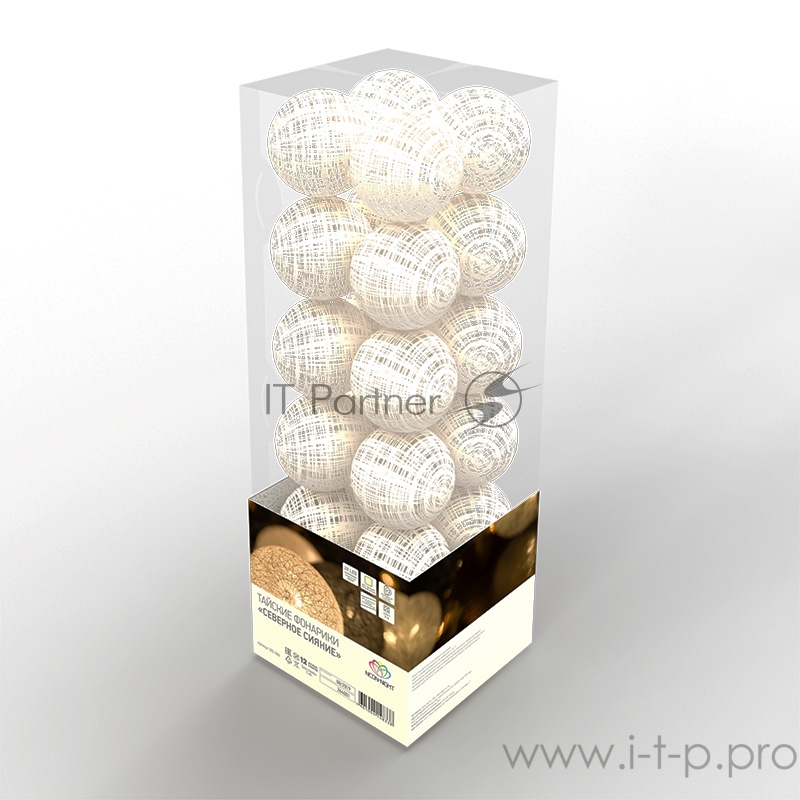 Тайские фонарики «Северное сияние» 3,5 м, прозрачный ПВХ, 20 LED, теплый белый, питание 2 х АА (батарейки не в комплекте)