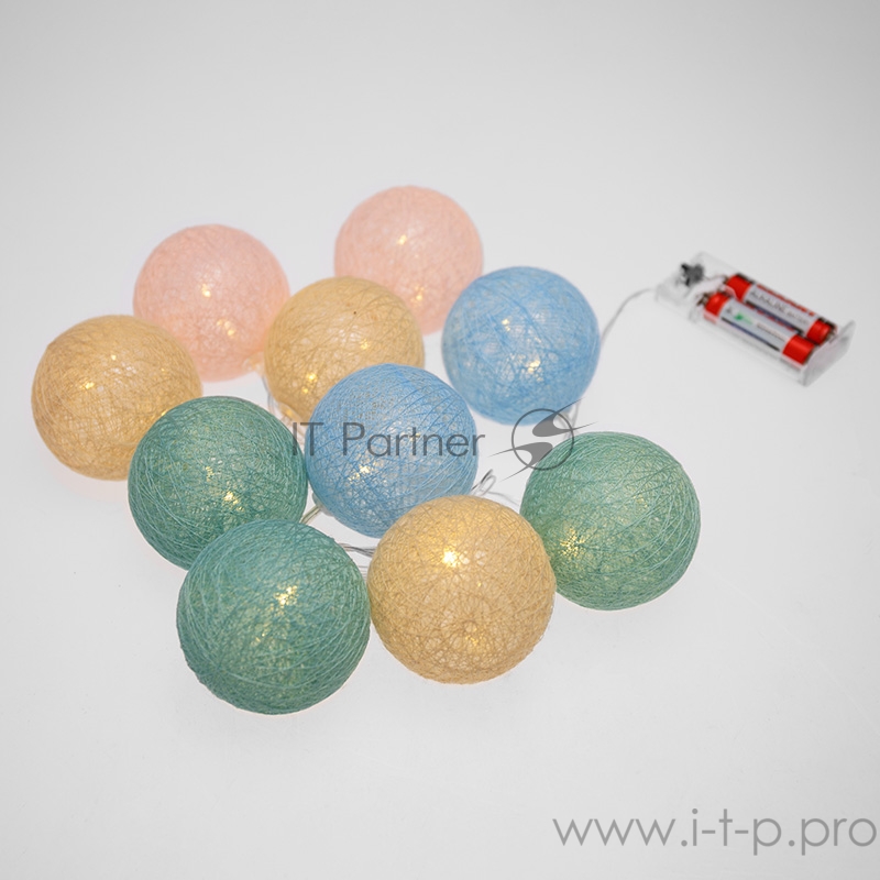 Тайские фонарики «Пудра» 1,5 м, прозрачный ПВХ, 10 LED, теплый белый, питание 2 х АА (батарейки не в комплекте)