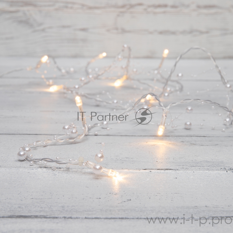 Гирлянда светодиодная «Жемчужинки» 1.5 м, 10 LED, прозрачный ПВХ, цвет свечения теплый белый, 2 х АА (батарейки не в комплекте) NEON-NIGHT