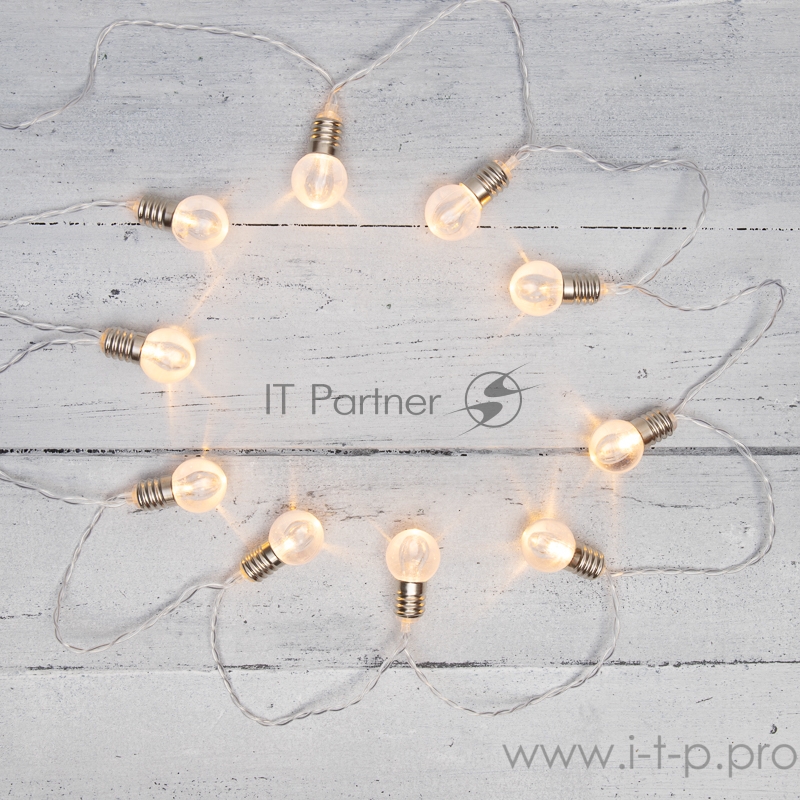 Гирлянда светодиодная «Лампочки» 10 LED, 1.5 м, прозрачный ПВХ, теплый белый цвет свечения, 2 х АА (батарейки не в комплекте) NEON-NIGHT