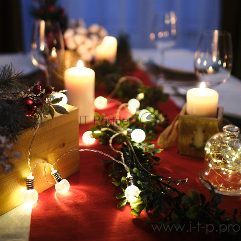 Гирлянда светодиодная «Лампочки» 10 LED, 1.5 м, прозрачный ПВХ, теплый белый цвет свечения, 2 х АА (батарейки не в комплекте) NEON-NIGHT