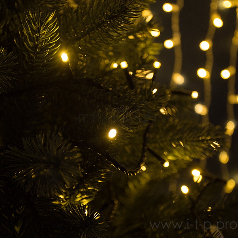 Гирлянда Нить 10м, постоянное свечение, чёрный ПВХ, 230В, цвет: Золото