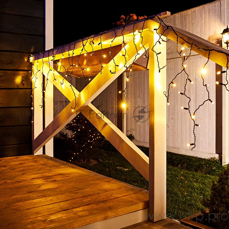 Гирлянда Айсикл (бахрома) светодиодный, 2,4 х 0,6 м, черный провод, 230 В, диоды ТЕПЛЫЙ БЕЛЫЙ, 88 LED NEON-NIGHT