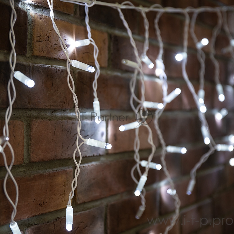 Гирлянда Айсикл (бахрома) светодиодный, 2,4х0,6м, эффект мерцания, белый провод, 230 В, диоды БЕЛЫЕ, 88 LED NEON-NIGHT