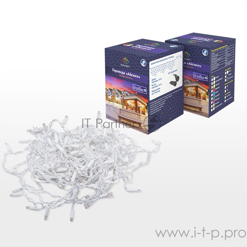 Гирлянда Айсикл (бахрома) светодиодный, 2,4х0,6м, эффект мерцания, белый провод, 230 В, диоды БЕЛЫЕ, 88 LED NEON-NIGHT