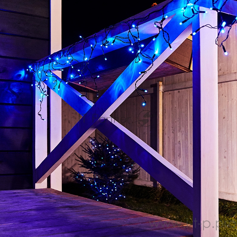 Гирлянда Айсикл (бахрома) светодиодный, 2,4 х 0,6 м, черный провод, 230 В, диоды синие, 88 LED NEON-NIGHT