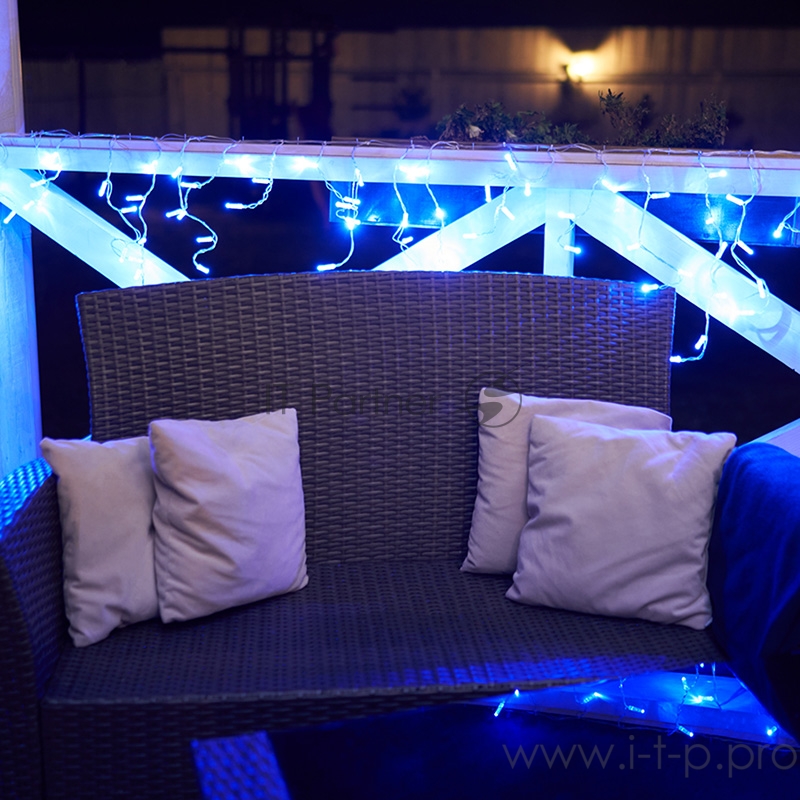 Гирлянда Айсикл (бахрома) светодиодный, 2,4 х 0,6 м, прозрачный провод, 230 В, диоды синие, 88 LED NEON-NIGHT
