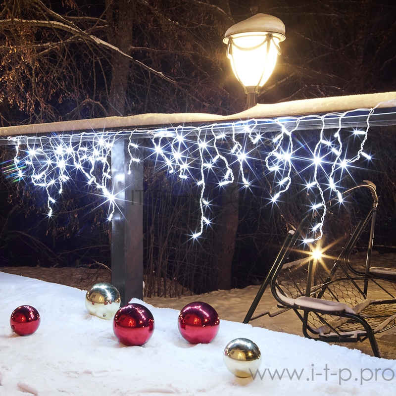 Гирлянда Айсикл (бахрома) светодиодный, 2,4 х 0,6 м, белый провод, 230 В, диоды белые, 88 LED NEON-NIGHT