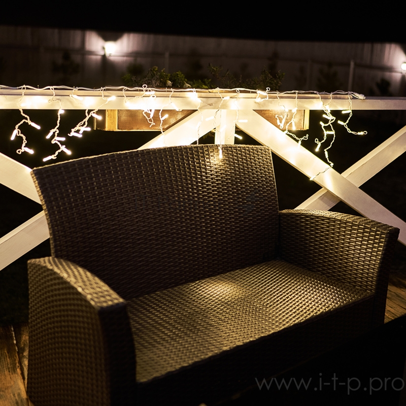 Гирлянда Айсикл (бахрома) светодиодный, 2,4 х 0,6 м, белый провод, 230 В, диоды ТЕПЛЫЙ БЕЛЫЙ, 88 LED NEON-NIGHT