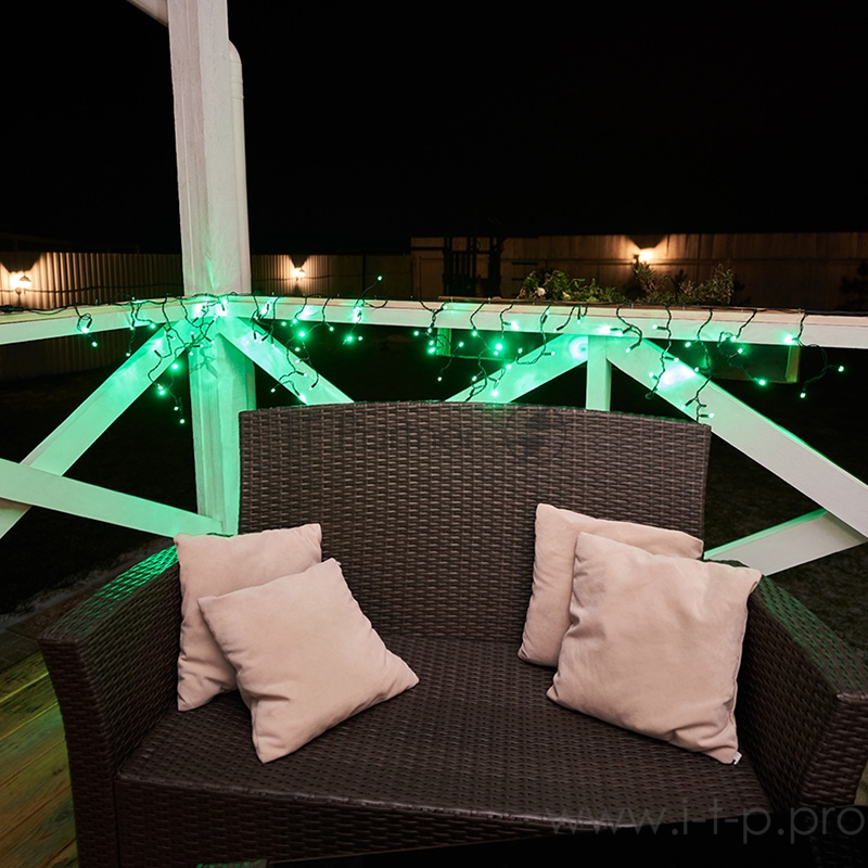 Гирлянда Айсикл (бахрома) светодиодный, 2,4 х 0,6 м, черный провод, 230 В, диоды зелёные, 88 LED NEON-NIGHT