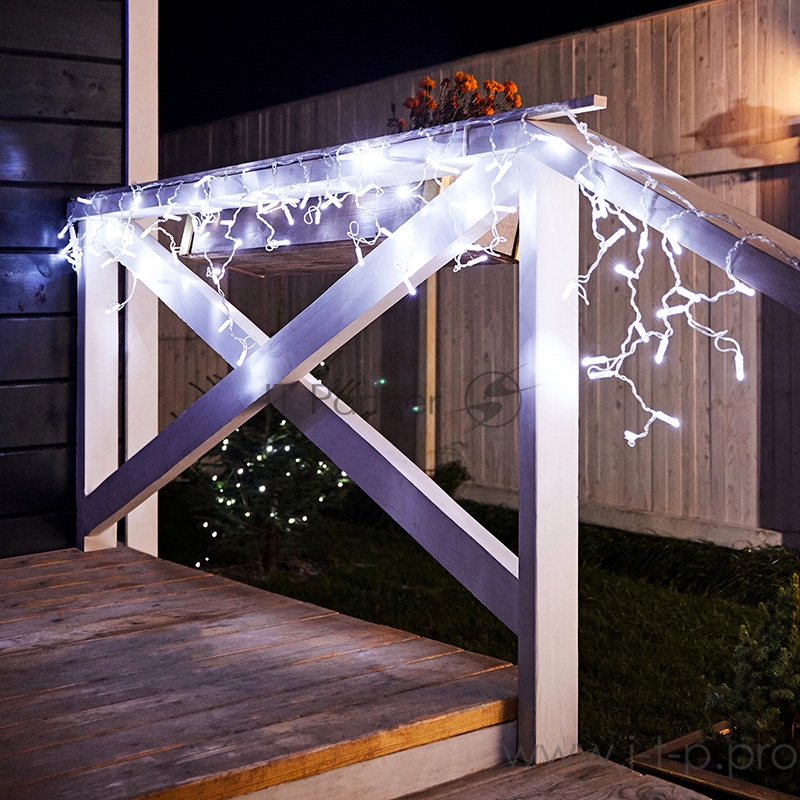 Гирлянда Айсикл (бахрома) светодиодный, 2,4 х 0,6 м, прозрачный провод, 230 В, диоды белые, 88 LED NEON-NIGHT