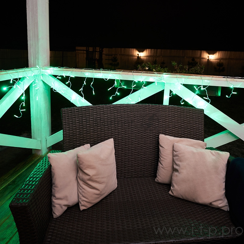 Гирлянда Айсикл (бахрома) светодиодный, 2,4 х 0,6 м, прозрачный провод, 230 В, диоды зелёные, 88 LED NEON-NIGHT