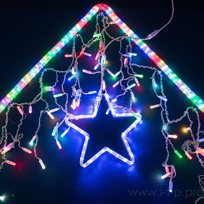 Гирлянда Айсикл (бахрома) светодиодный, 4,8 х 0,6 м, прозрачный провод, 230 В, диоды RGB, 176 LED NEON-NIGHT