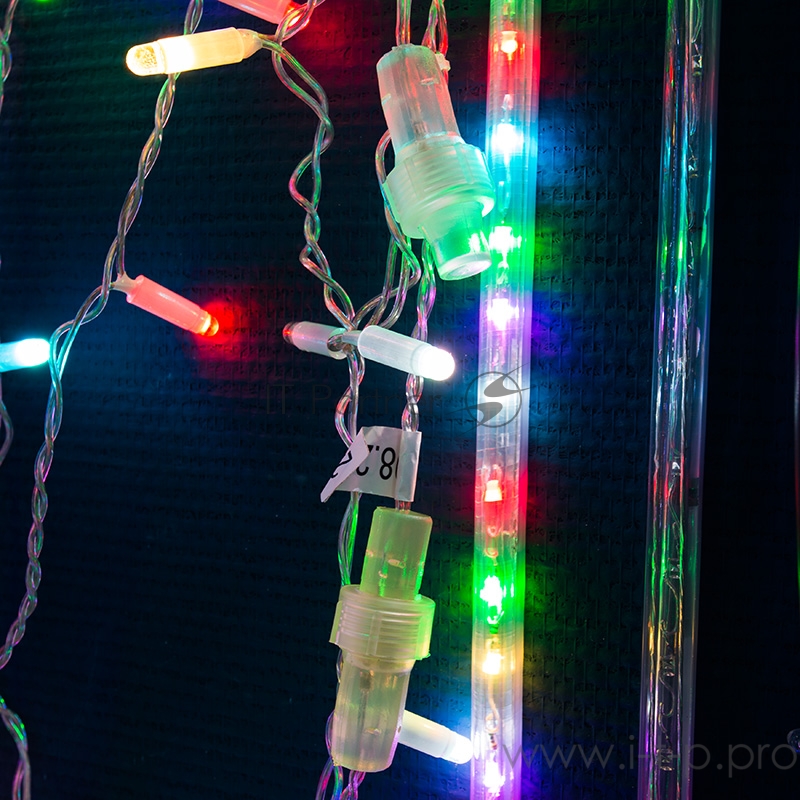 Гирлянда Айсикл (бахрома) светодиодный, 4,8 х 0,6 м, прозрачный провод, 230 В, диоды RGB, 176 LED NEON-NIGHT