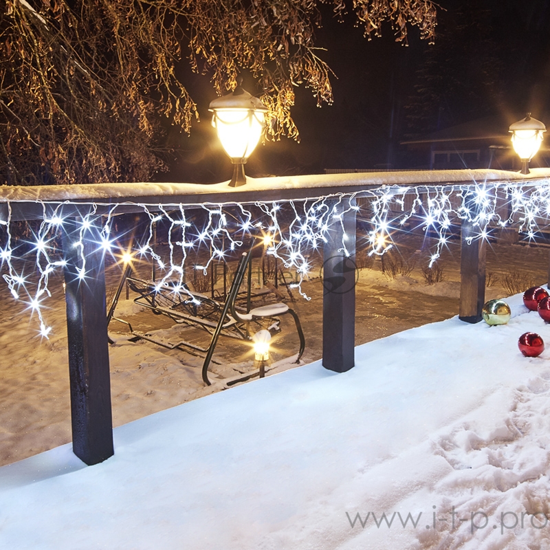 Гирлянда Айсикл (бахрома) светодиодный, 4,8 х 0,6 м, белый провод, 230 В, диоды белые, 176 LED NEON-NIGHT