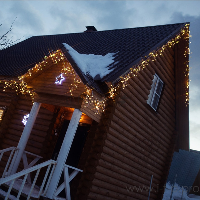 Гирлянда Айсикл (бахрома) светодиодный, 4,8 х 0,6 м, прозрачный провод, диоды ТЕПЛЫЙ БЕЛЫЙ, 176 LED