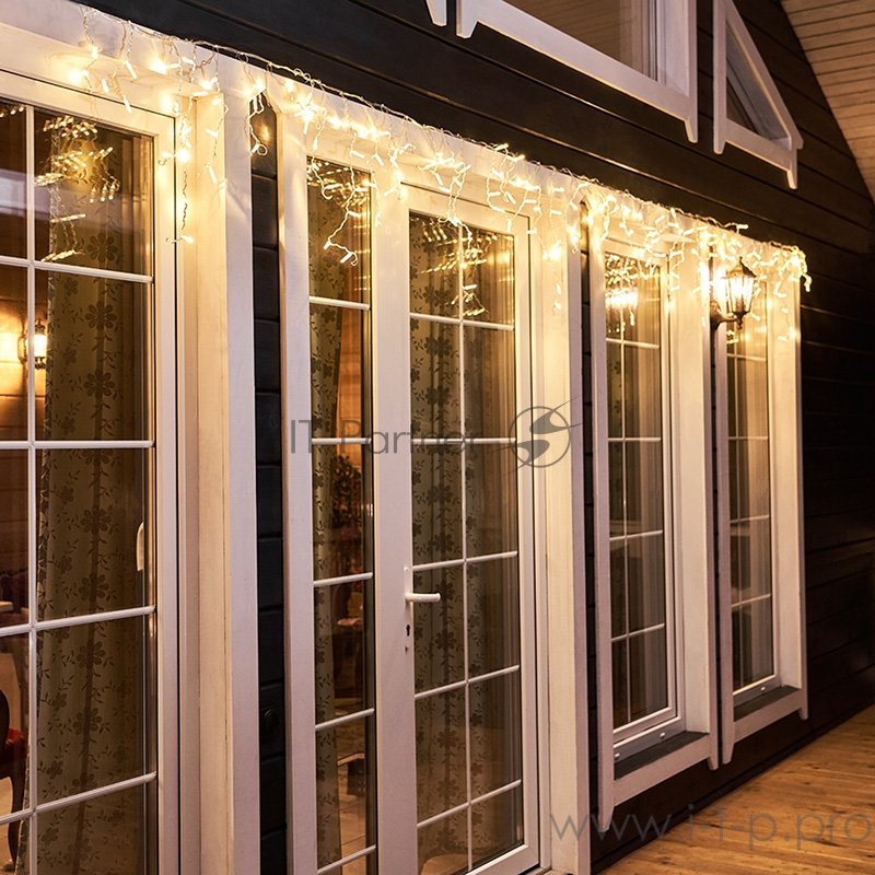 Гирлянда Айсикл (бахрома) светодиодный, 4,8 х 0,6 м, прозрачный провод, диоды ТЕПЛЫЙ БЕЛЫЙ, 176 LED