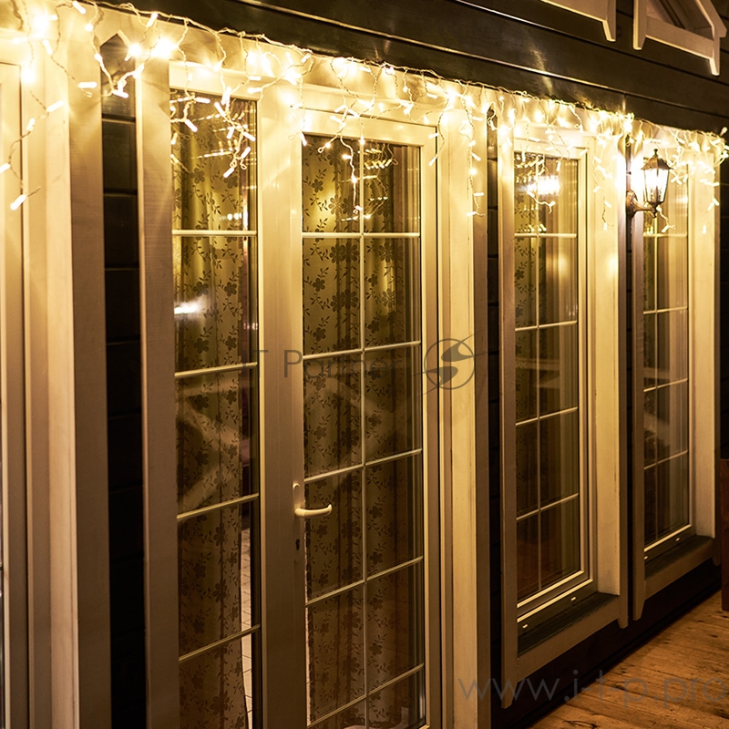 Гирлянда Айсикл (бахрома) светодиодный, 4,8 х 0,6 м, белый провод, 230 В, диоды ТЕПЛЫЙ БЕЛЫЙ, 176 LED NEON-NIGHT