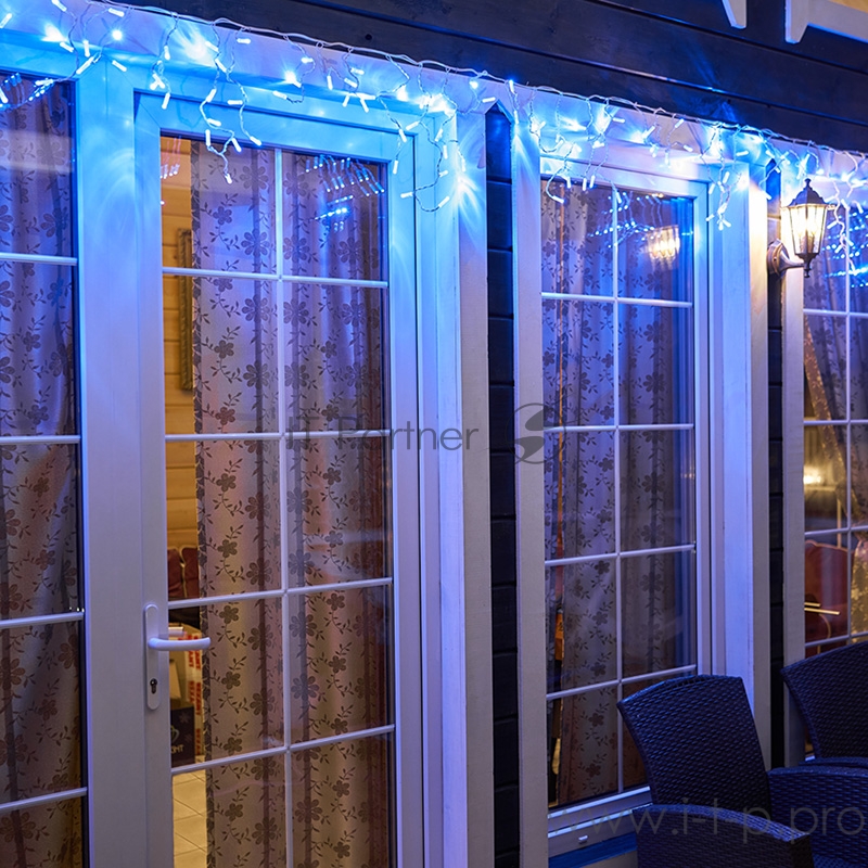 Гирлянда Айсикл (бахрома) светодиодный, 4,8 х 0,6 м, белый провод, 230 В, диоды синие, 176 LED NEON-NIGHT