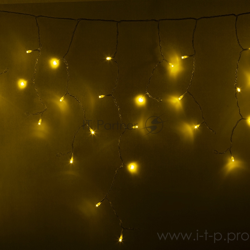 Гирлянда Айсикл (бахрома) светодиодный, 4,8 х 0,6 м, прозрачный провод, 230 В, диоды желтые, 176 LED NEON-NIGHT