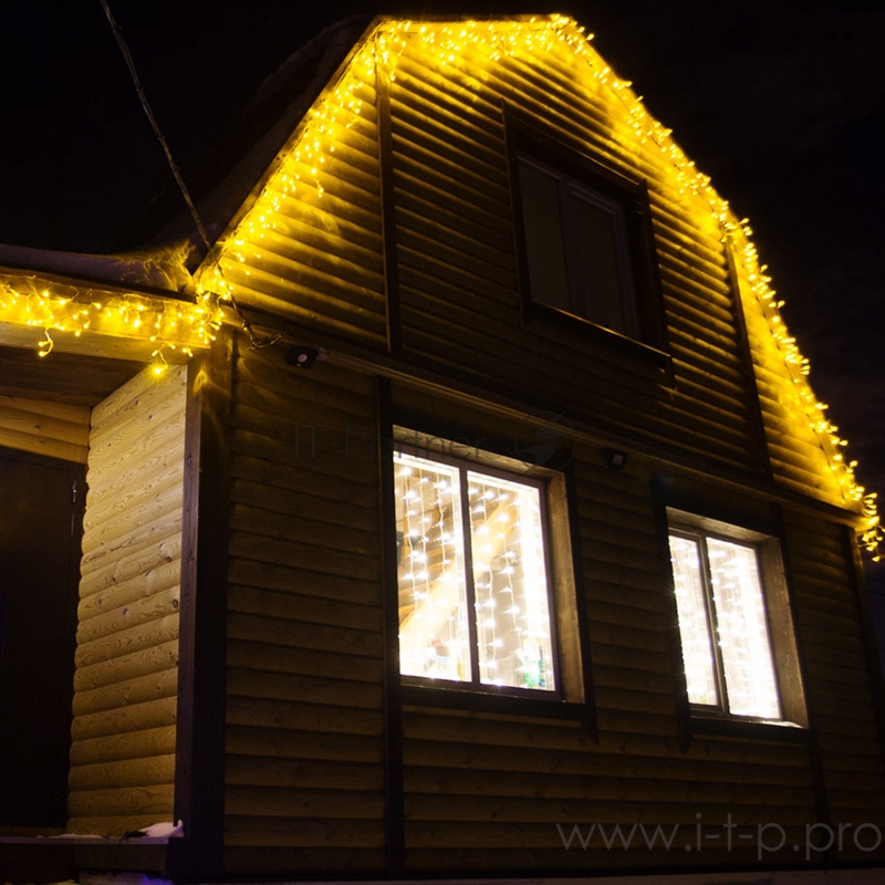 Гирлянда Айсикл (бахрома) светодиодный, 4,8 х 0,6 м, прозрачный провод, 230 В, диоды желтые, 176 LED NEON-NIGHT