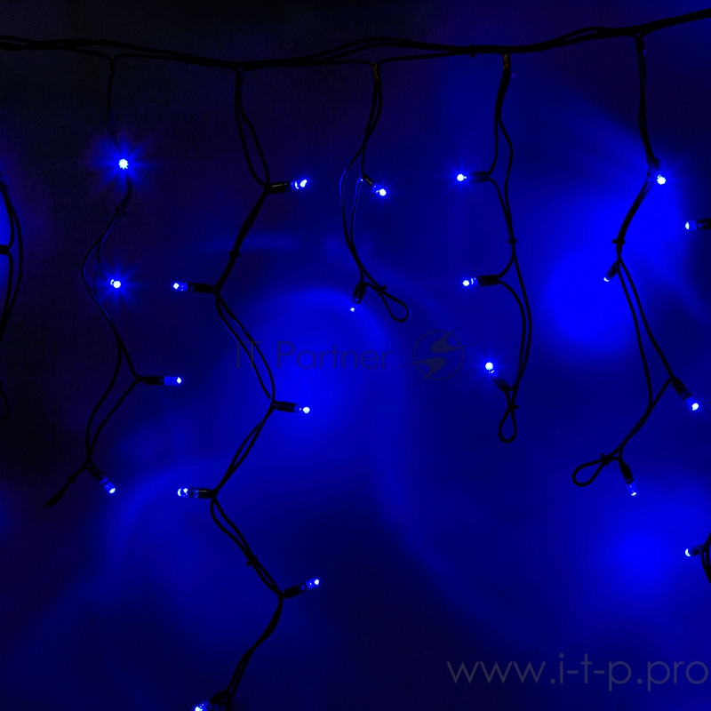 Гирлянда Айсикл (бахрома) светодиодный, 4,0 х 0,6 м, черный провод КАУЧУК, 230 В, диоды синие, 128 LED NEON-NIGHT
