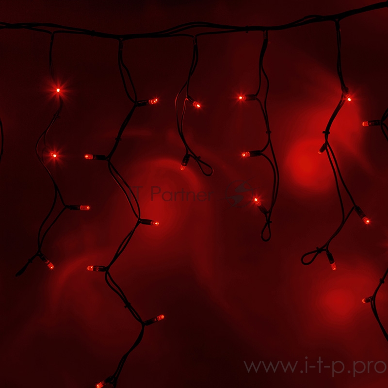 Гирлянда Айсикл (бахрома) светодиодный, 4,0 х 0,6 м, черный провод КАУЧУК, 230 В, диоды красные, 128 LED NEON-NIGHT