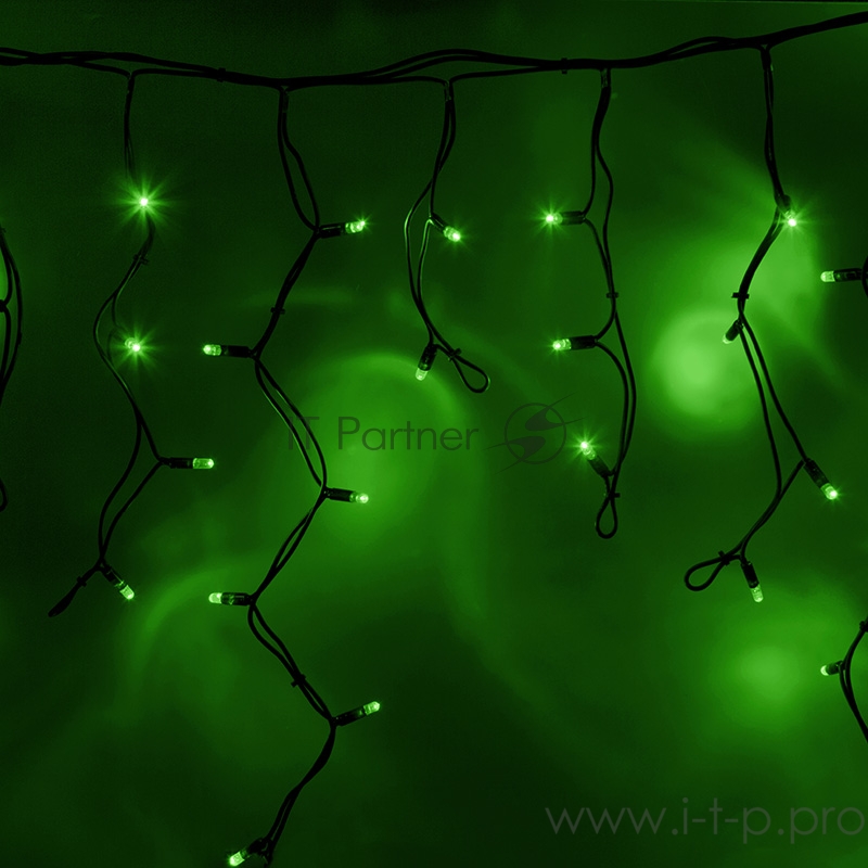 Гирлянда Айсикл (бахрома) светодиодный, 4,0 х 0,6 м, черный провод КАУЧУК, 230 В, диоды зеленые, 128 LED NEON-NIGHT
