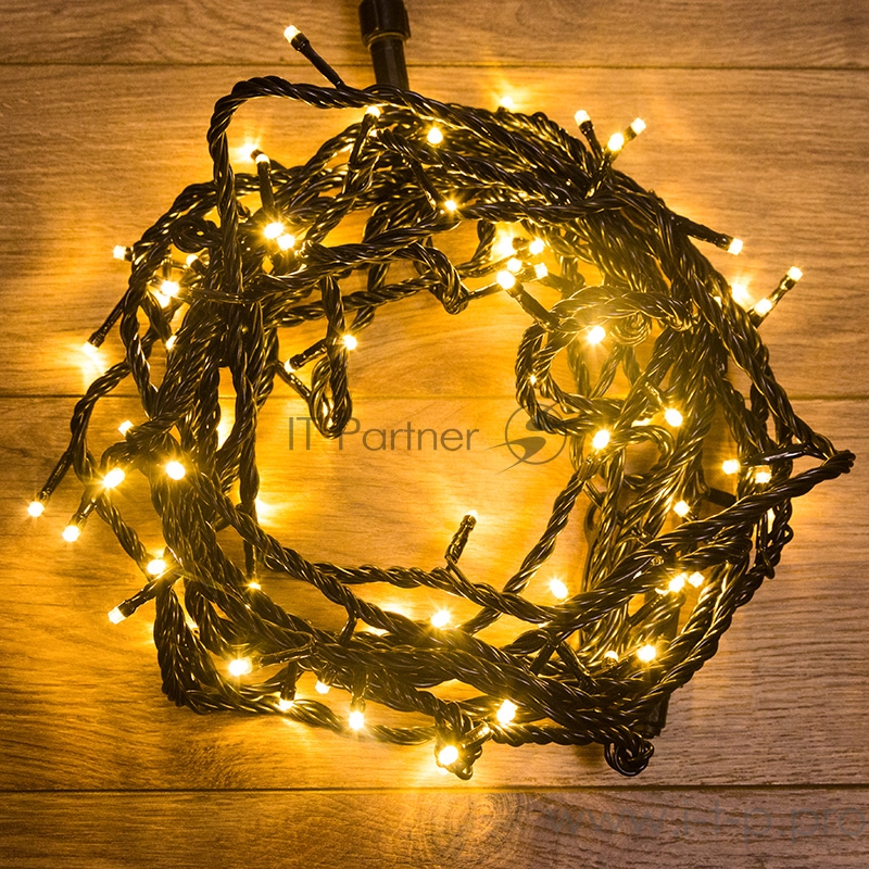 Гирлянда Твинкл Лайт 10 м, черный ПВХ, 100 диодов, цвет золотой