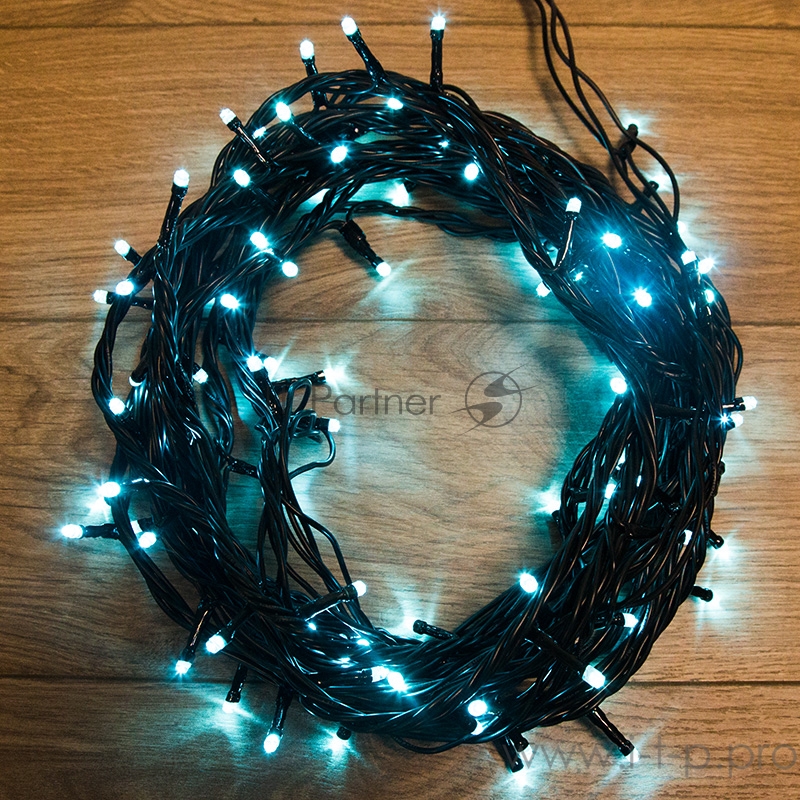 Гирлянда Твинкл Лайт 10 м, черный ПВХ, 100 диодов, цвет бирюзовый