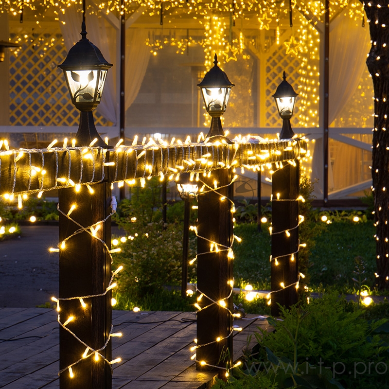 Гирлянда «Нить» 10 м, 200 LED, прозрачный ПВХ, цвет свечения теплый белый с эффектом мерцания (каждый 5-й) NEON-NIGHT