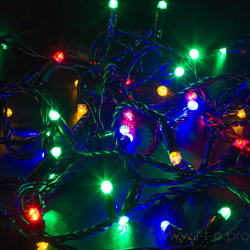 Гирлянда Нить 10м, постоянное свечение, черный ПВХ, 230В, цвет: Мультиколор