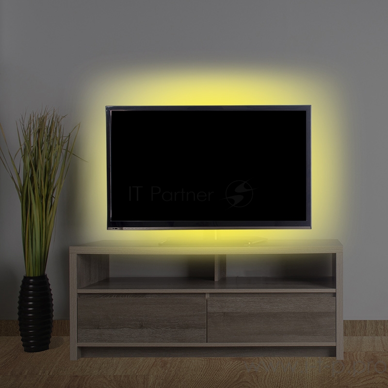 LED лента с USB коннектором 5 В, 8 мм, IP65, SMD 2835, 60 LED/m, цвет свечения желтый