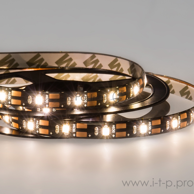 LED лента с USB коннектором 5 В, 8 мм, IP65, SMD 2835, 60 LED/m, цвет свечения теплый белый (3000 K)