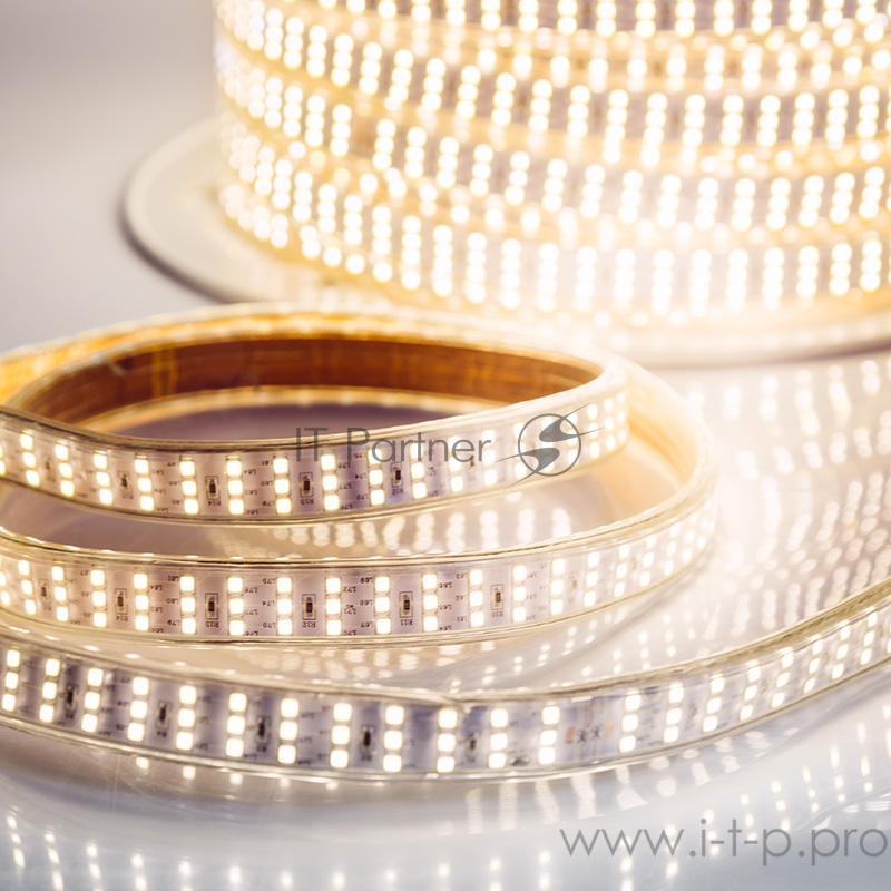 LED лента 220 В, 7.5x20 мм, IP67, SMD 2835, 276 LED/m, цвет свечения теплый белый, 50 м