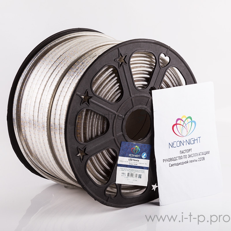 LED лента 220 В, 6.5x15 мм, IP67, SMD 3014, 240 LED/m, цвет свечения теплый белый, 100 м