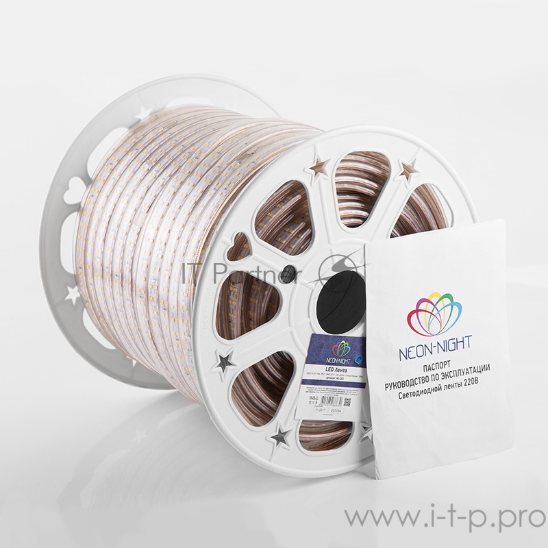 LED лента 220 В, 6.5x17 мм, IP67, SMD 2835, 180 LED/m, цвет свечения теплый белый, 100 м