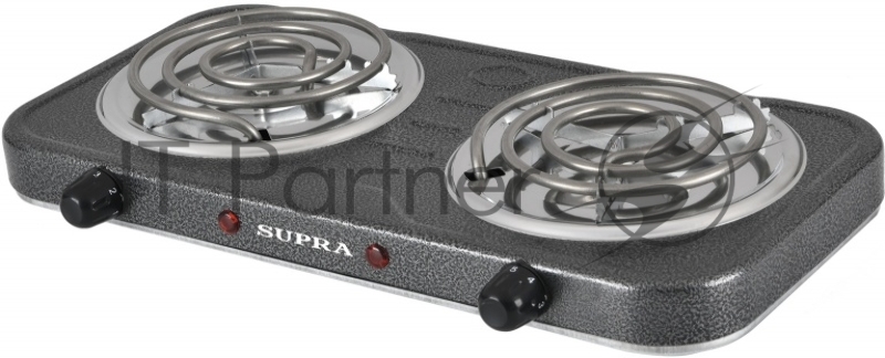 Электроплитка двухконфорочная SUPRA HS-211 2 чугунные конфорки - 1000 Вт каждая диаметр конфорки - 15,5 см корпус ИЗ НЕРЖАВЕЮЩЕЙ СТАЛИ плавное регулирование температуры конфоркисветовая индикация)
