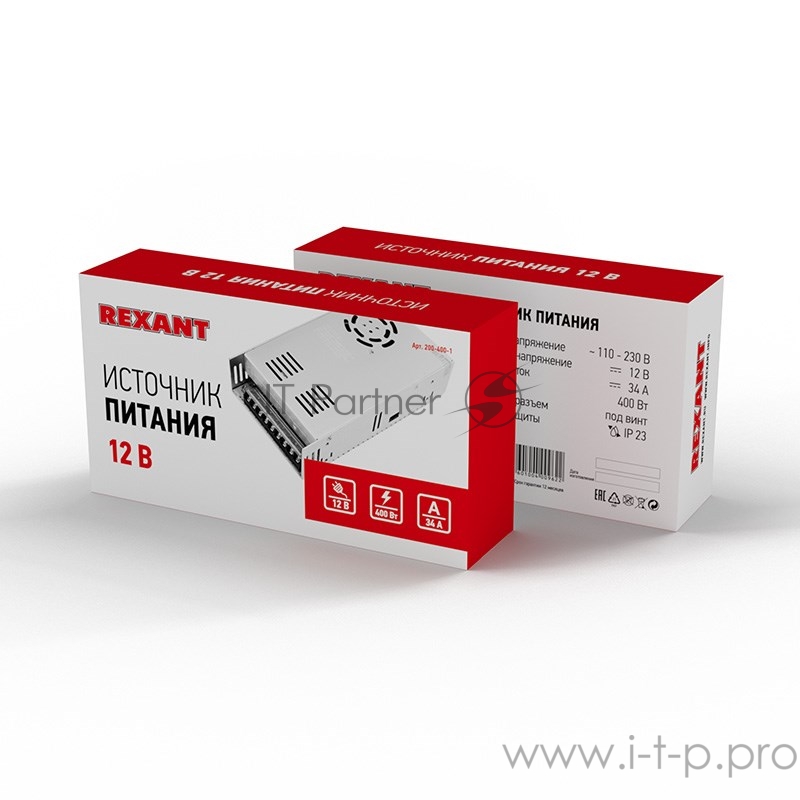 Источник питания Slim 12 V DC 34 A 400 W с разъемами под винт, без влагозащиты (IP23) REXANT